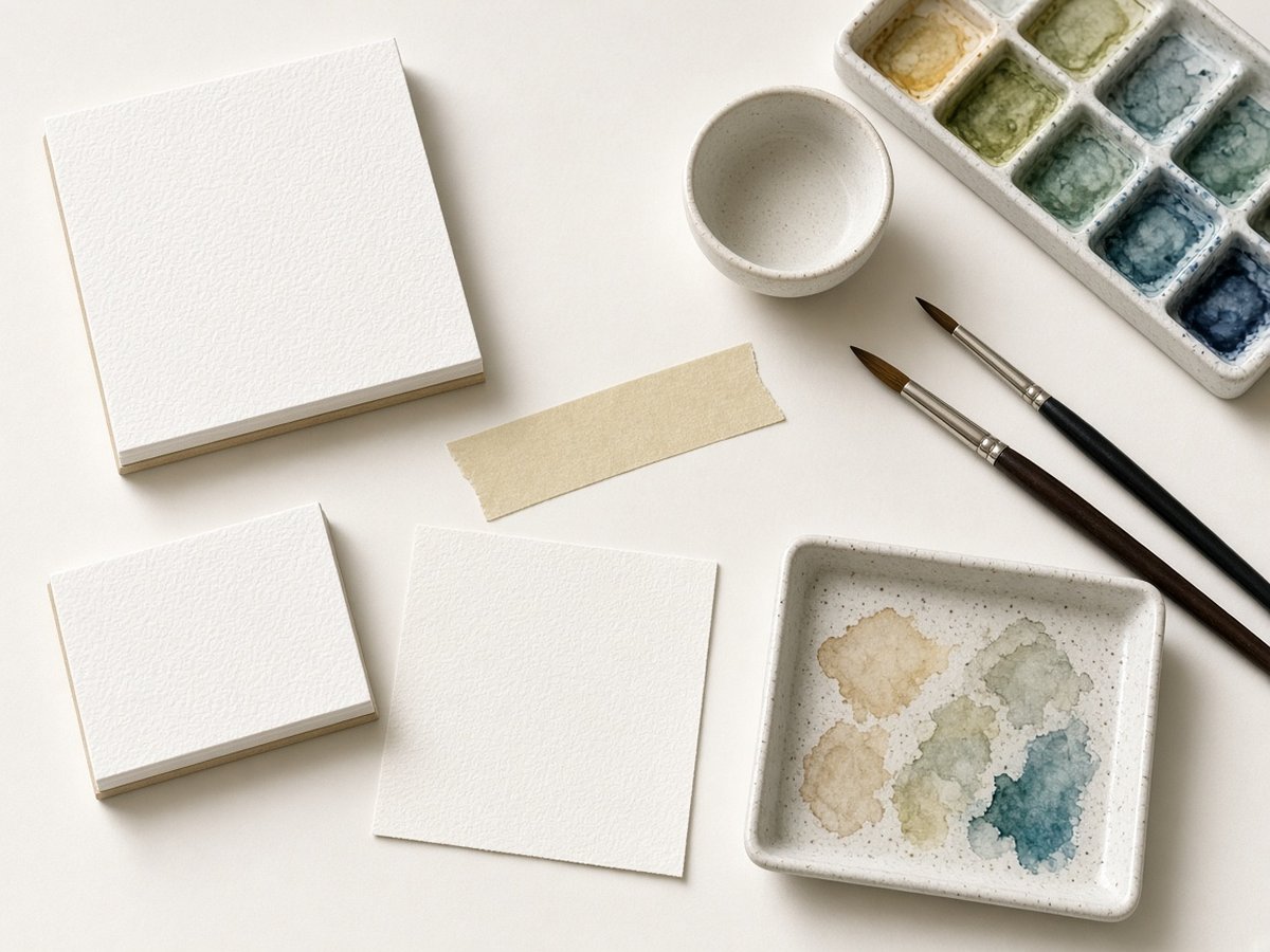Watercolour paper blocks and masking tape