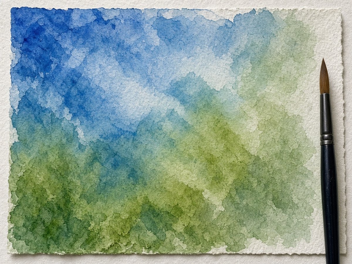 Blue and green watercolour wash exercise